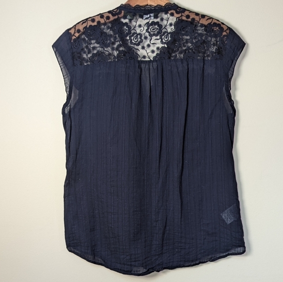 Eddie Bauer Navy Lace-Trim Blouse - Size Medium - Picture 3 of 6